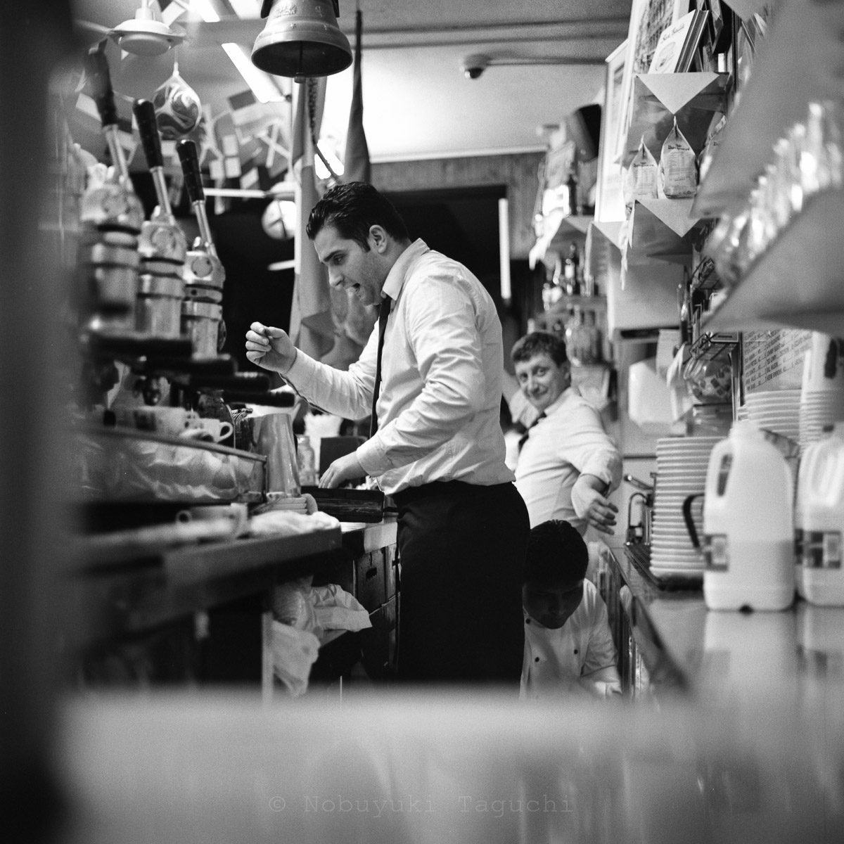 Street Photography London 120 Film  - Barista of Bar Italia