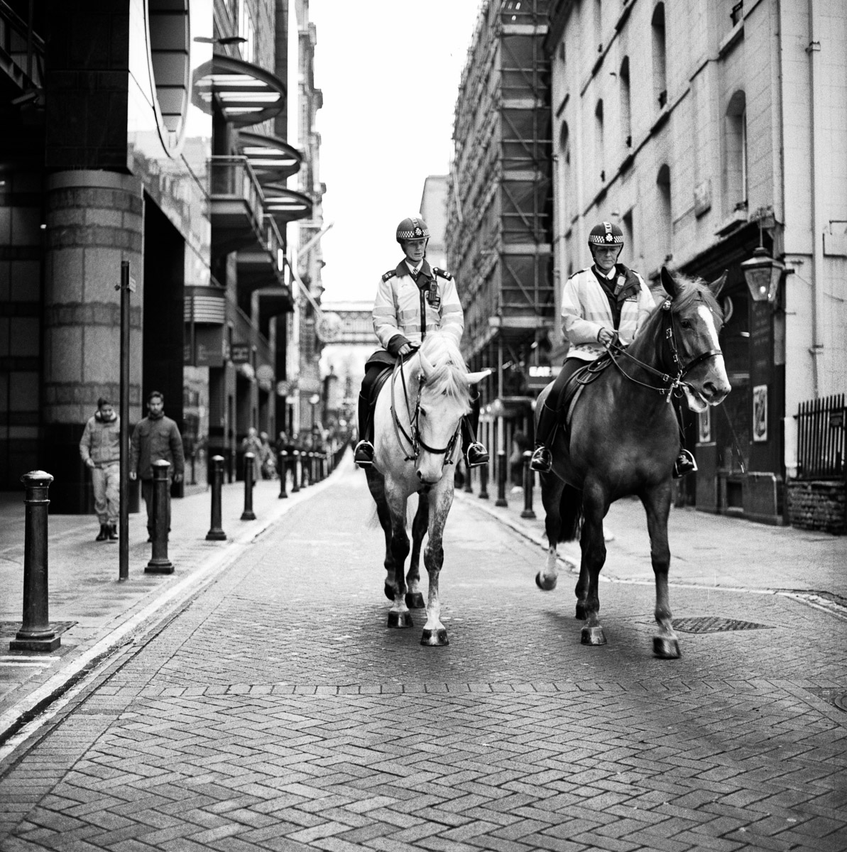 Street Photography London 120 Film  - Mounted police by Embankment tube station